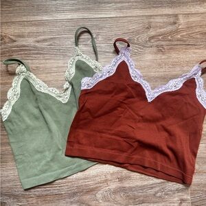 Wild Fable Olive and Rust Lace Camisole Duo